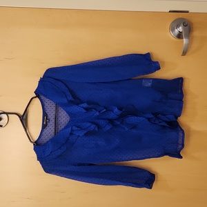 Polka dotted, ruffled sheer top with attached camisole